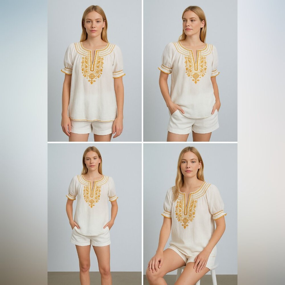 Germaine Des Pres Paris Women's Mid Sleeve Zoe Tunic Floral Embroidery Tunic S